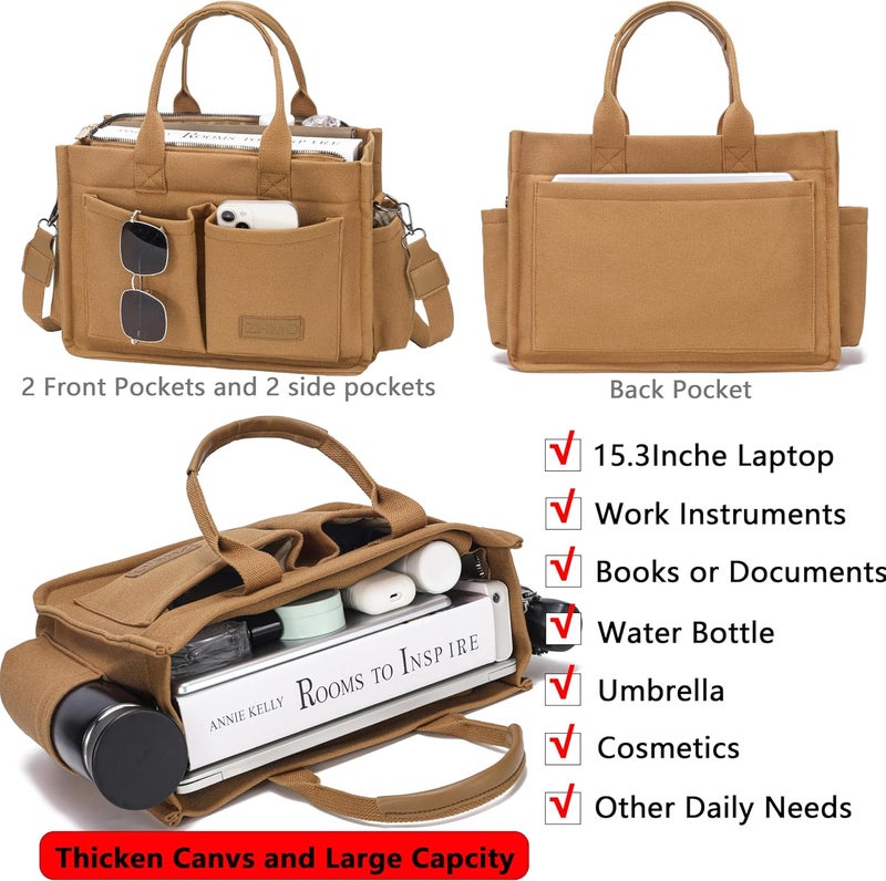 ZHMO Canvas Tote Bag for Women,Women's Bags Crossbody Bags Work Laptop Tote Bag Large Handbags Purse for Travel Nurse Teacher - Image 2
